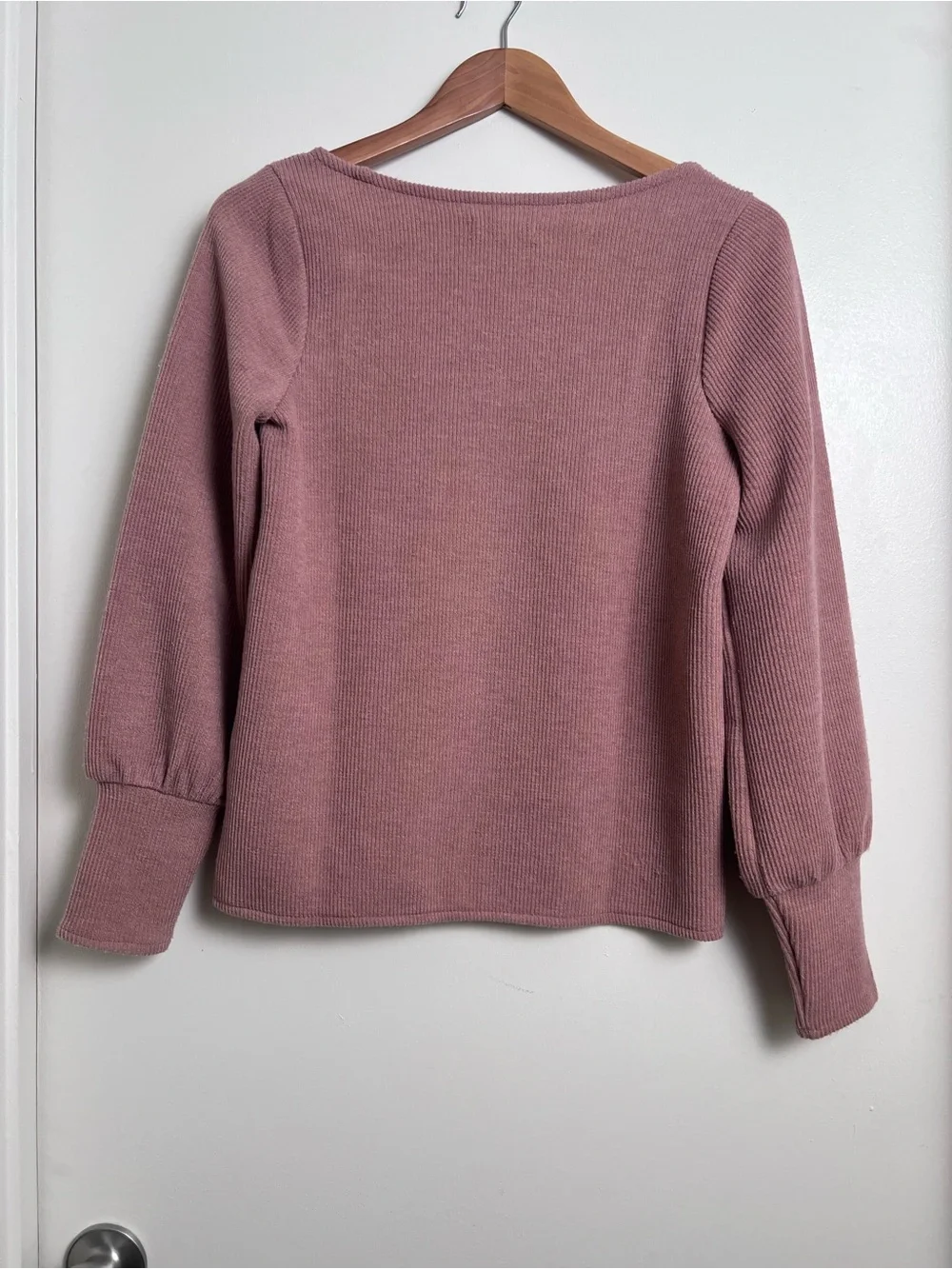 Madewell S Dusty Rose Square Neck Balloon Sleeve Ribbed Knit Top